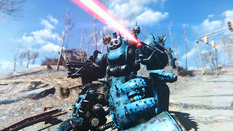 Illustration for article titled Fallout 4 Robots Are Way More Intimidating With a Thomas Head